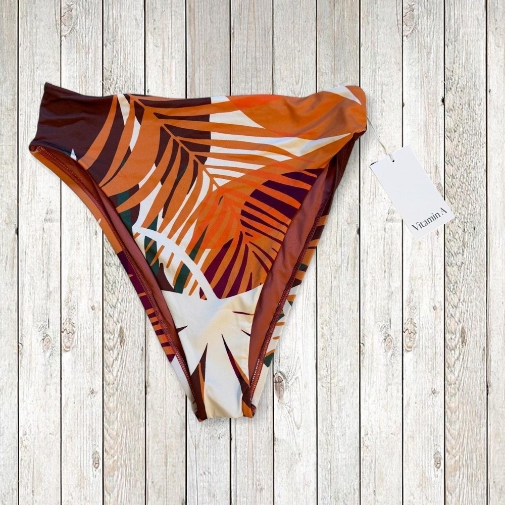 NWT Vitamin A Reversible High Leg Bikini Bottoms S‎ | Tropical Palm Print